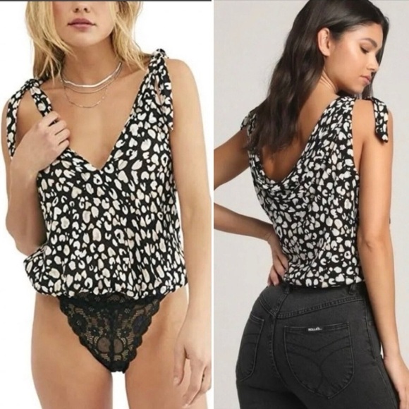 NWT Free People Intimately Bare it All Black Animal Print Bodysuit in size XS - Picture 2 of 7